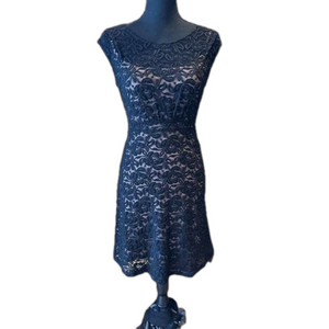 INC International Concepts Black Floral Lace Cocktail Dress - Nude Lining